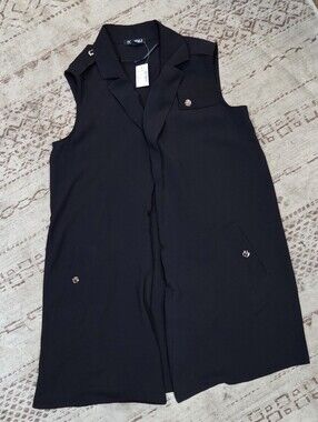 Roz & Ali sleeveless trench-style vest duster NWT Small Dressbarn